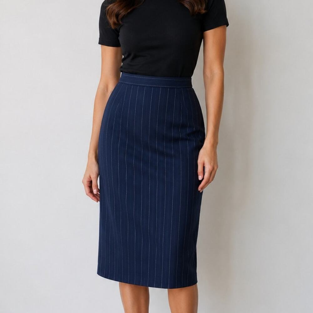 Suits LTD Navy Pinstripe Pencil Skirt